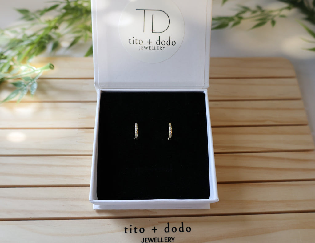 micro hoops with golden sparkle